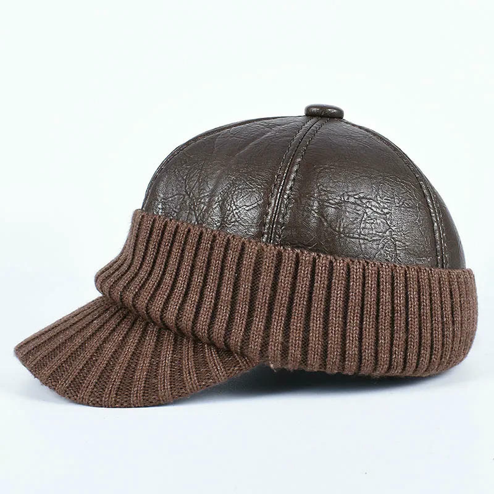 Baseball Cap Winter Man Earflap Hat Autumn Outdoor Warm Thick Lined Dad Knitted Caps-black-l(56-58cm)
