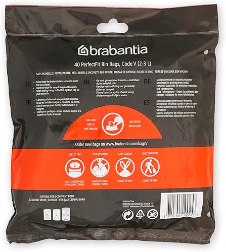 Miniatura 2 de Brabantia PerfectFit - Bolsas de basura (tamaño V0.5-0.8 galones) de plástico grueso con asas de cordón (40 bolsas)