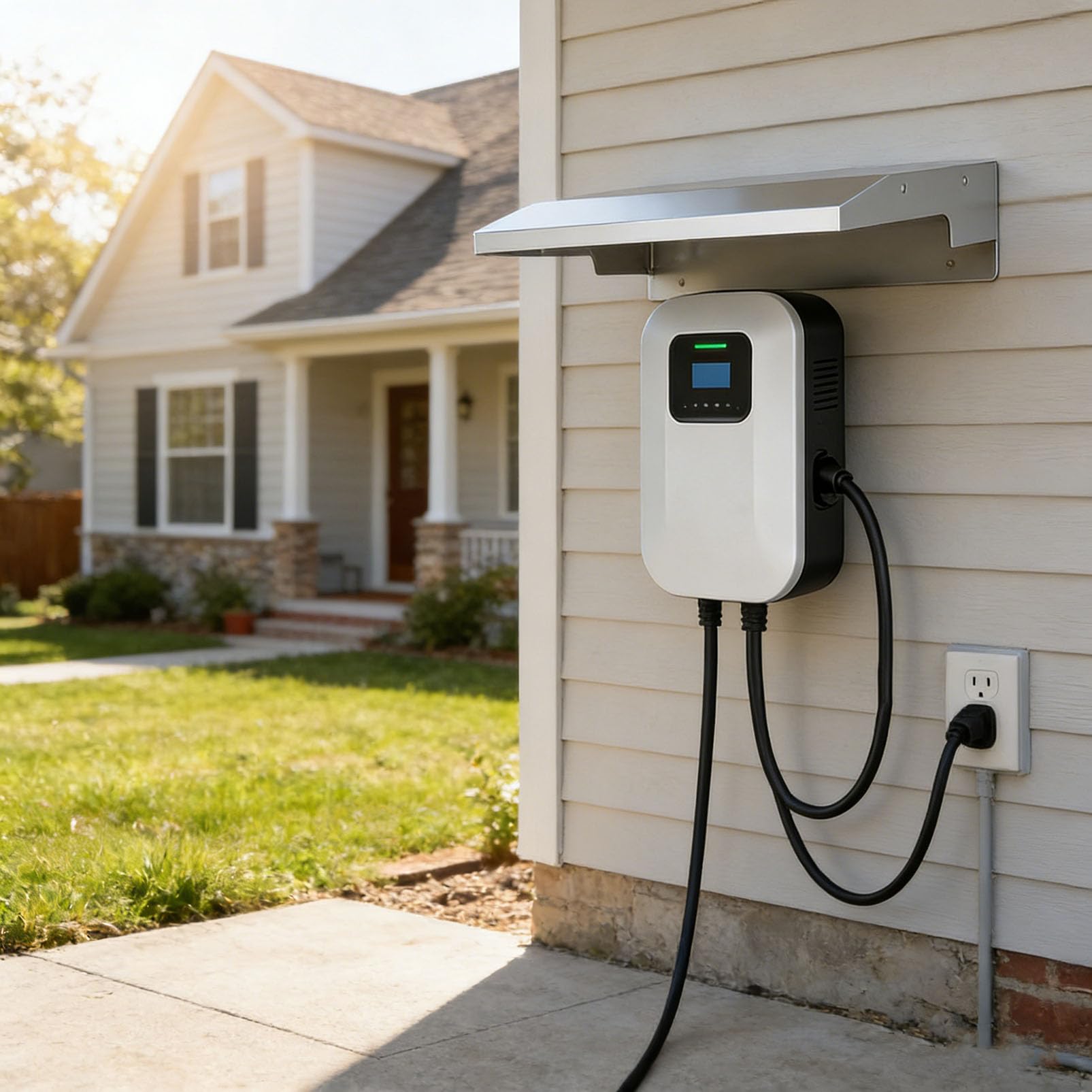 Copertura in Acciaio Inossidabile per Caricabatterie EV, Tetto Protettivo per Stazione di Ricarica per Veicoli elettrici, Impermeabile, Montaggio a Parete, Copertura Esterna Resist