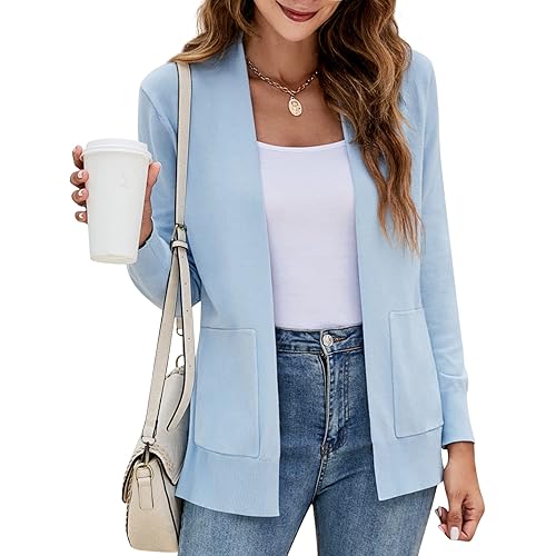 Yousify Womens Cardigan Sweater Long Sleeve Open Front Knit Cardigan Sweater with Pockets