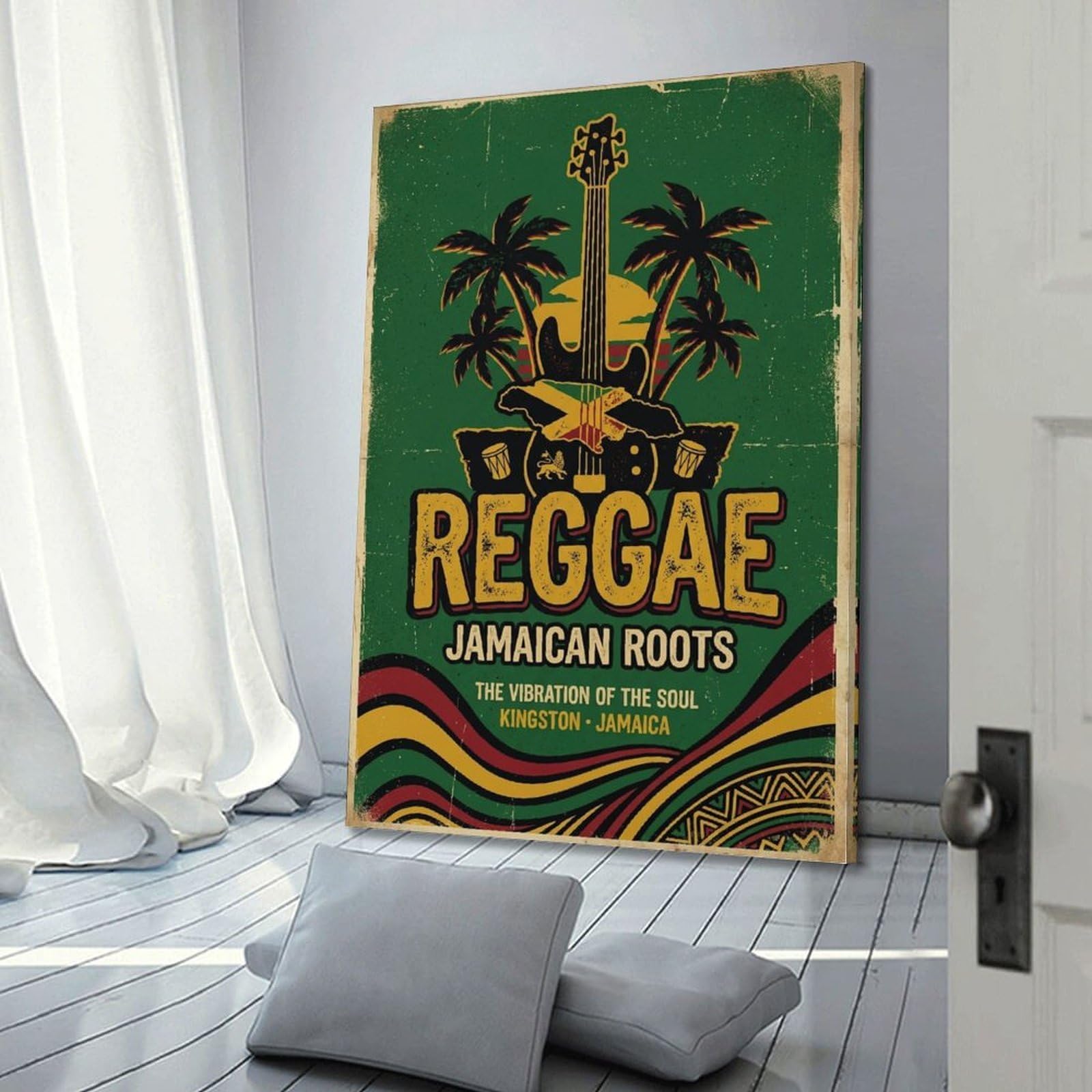 XKUGA Poster con stampa su tela con motivo reggae Jamaican Roots, palme e spigola, decorazione artistica da parete moderna, ideale per famiglia, grotta degli uomini, sala giochi, camera da letto di