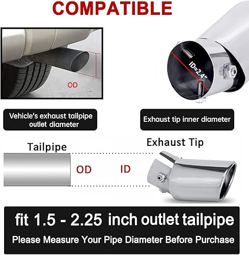 Miniatura 4 de Dsycar - Silenciador universal de acero inoxidable cromado para tubo de salida de sistema de escape de automóvil, atornillable, ajustable, para