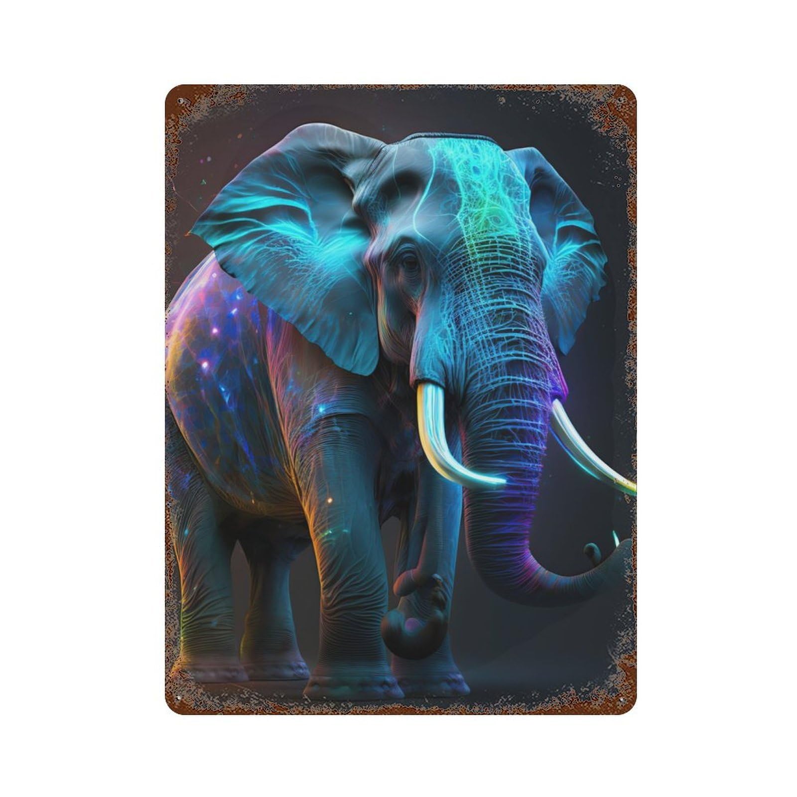 Decorative Tin Sign with Neon Elephant Design 15.7"x11.8", for Garage, Bar And Workshop Decor, Farmhouse Wall Decor