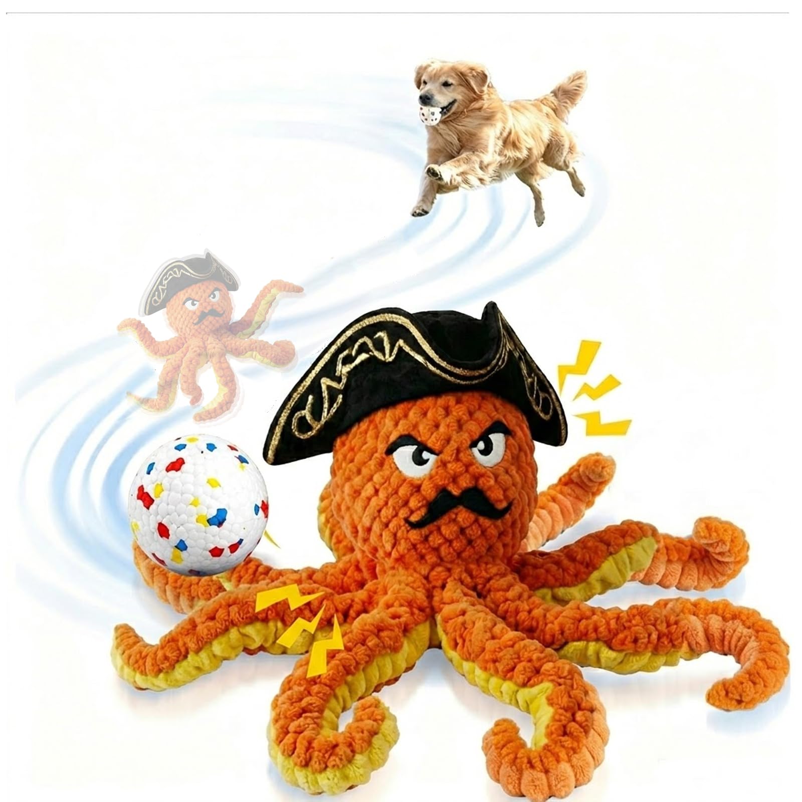 2026 Interactive Dog Toys, Self Moving Octopus Dog Toy Set with 2 Balls - Automatic Wobble Ball & Durable Chew Ball, 4-in-1 Squeaky Plush Enrichment Toy to Keep Them Busy for Medium Large Dogs