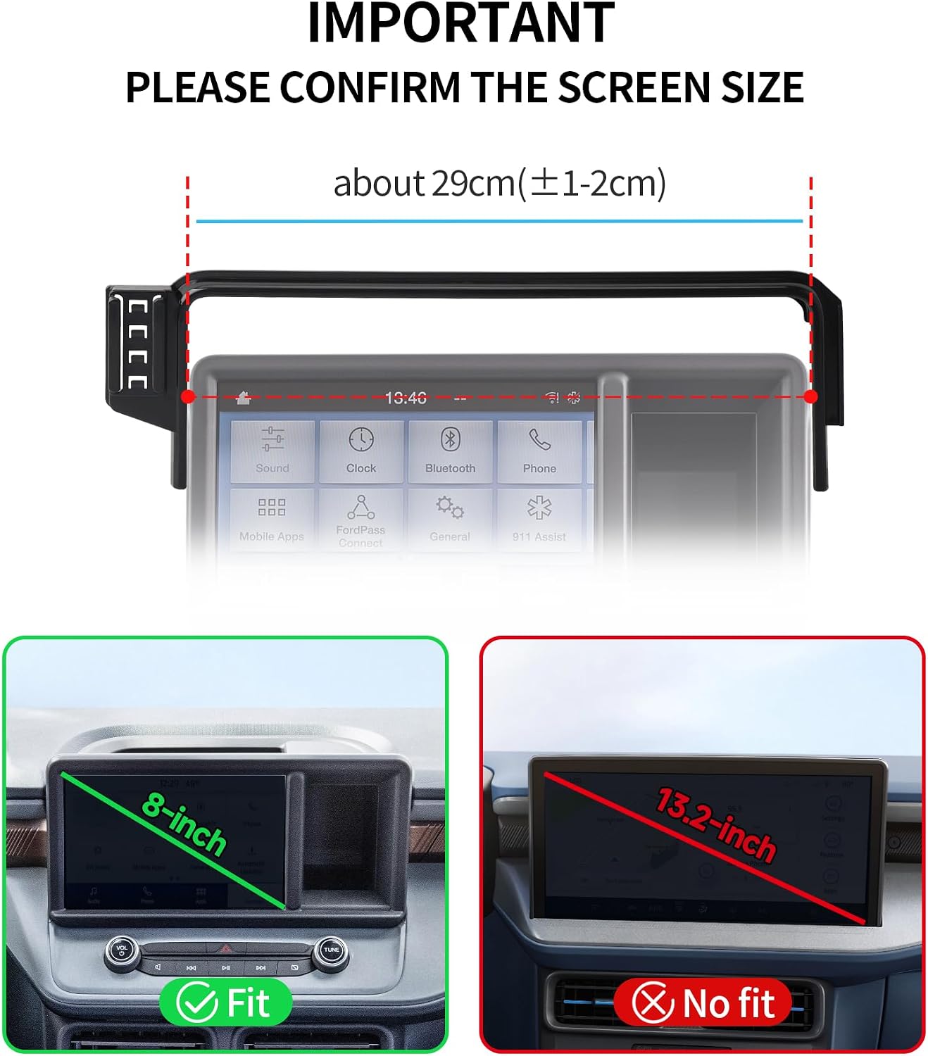 15W Wireless Fast Charger for Ford Maverick 2022-2024 Accessories 8 inch Screen Fixed Clip, Interior Decoration Mobile Phone Mount, 360° Rotation, Vehicle-Specific Custom Mount