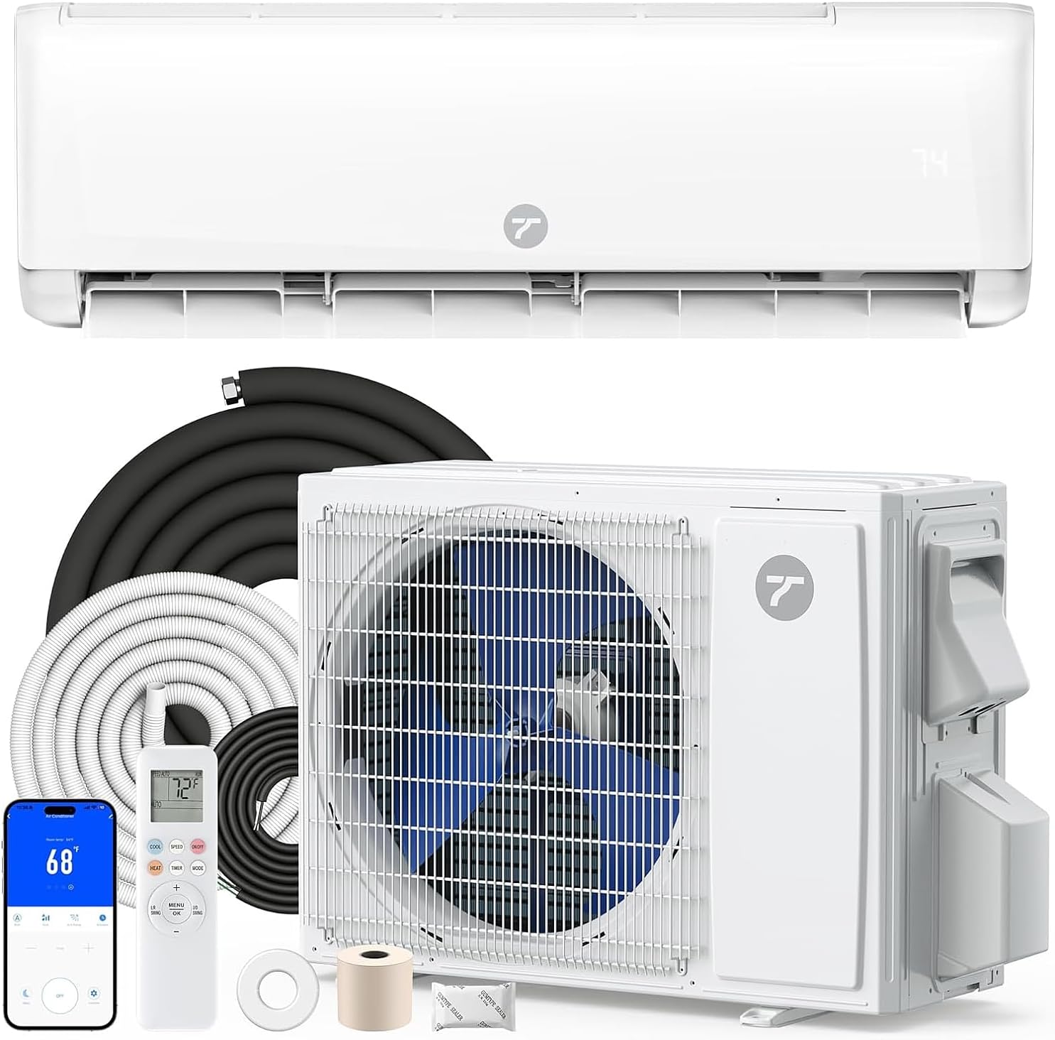 12000 BTU Mini Split AC/Heating System, 20 SEER2 Inverter, 208/230V Ductless Air Conditioner for Up to 750 Sq.Ft, WiFi & Alexa Compatible, Ultra Quiet, Pre-Charged R32, Installation Kit
