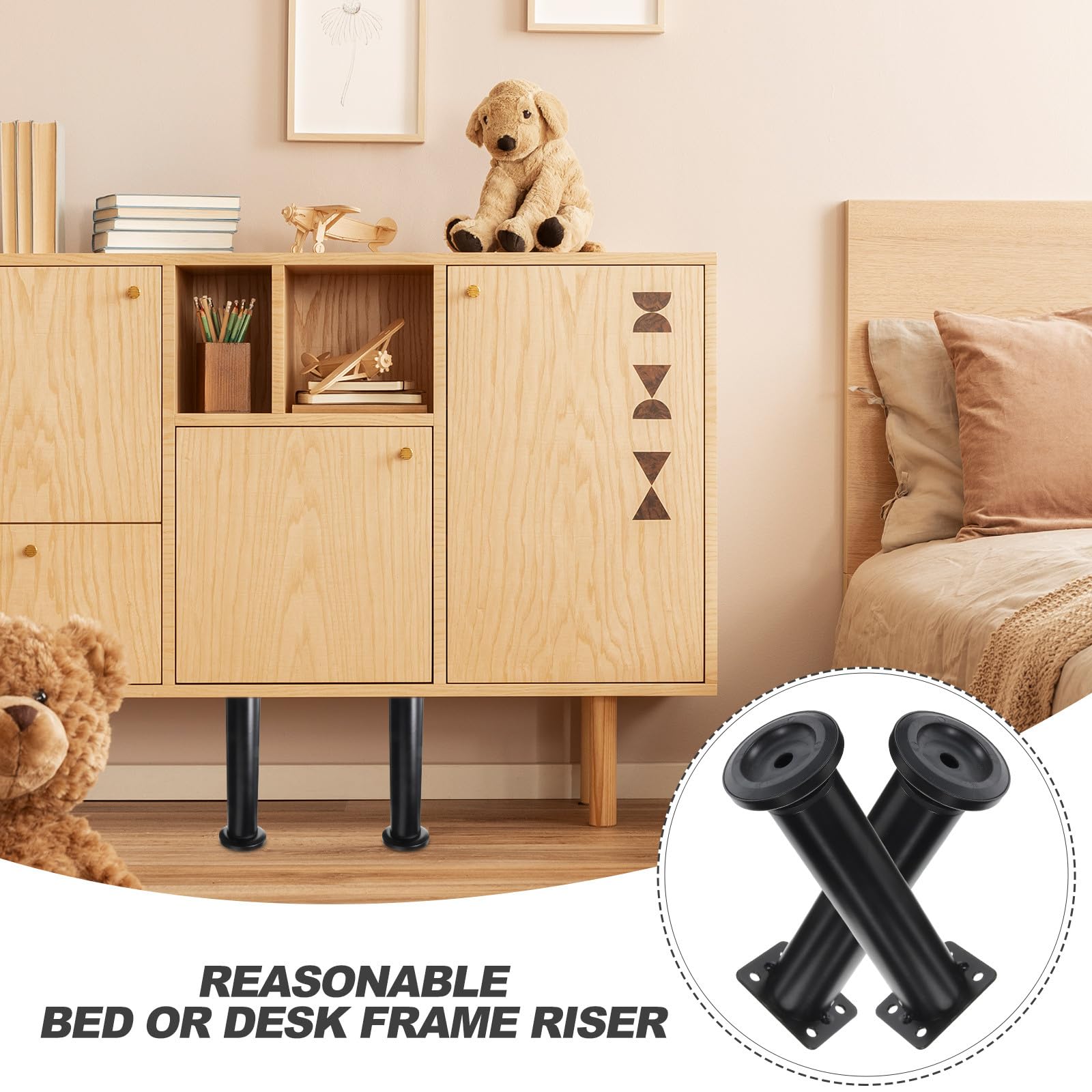 Operitacx Piedini Regolabili per Mobili in Gomma Antiscivolo, Altezza 18-30 Cm, Supporto per Rete Letto, Adatti a Divani e Armadi, Nero, Set 4 Pezzi