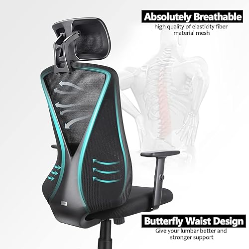 Miniatura 5 de Silla de oficina ergonómica con reposacabezas ajustable, silla giratoria de malla para computadora con soporte lumbar, silla de escritorio