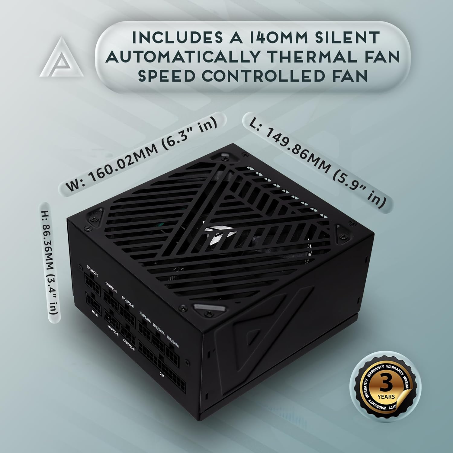 Apevia ATX-SL850W Soul 850W Fully Modular Power Supply ATX 3.0 & 3.1 Compatible, PCIe 5.1 12V-2x6 Connector ATX Active PFC, DC to DC Converter Design, 140mm Silent Fan, RoHS Compliance