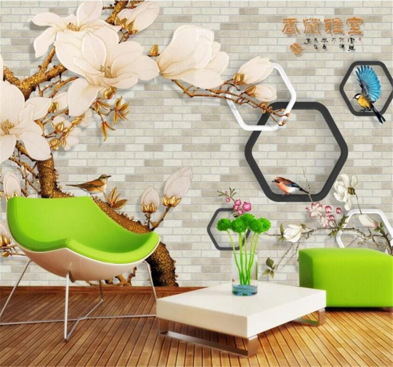 Xlming 430Cm×300Cm(B×H) Vintage Brick Wall Three Dimensional Flowers Geometric 3D Wallpaper Luxury Home Dining Decor Paste Sofa Living Room The Wall For Bedroom Mural-430Cm×300Cm