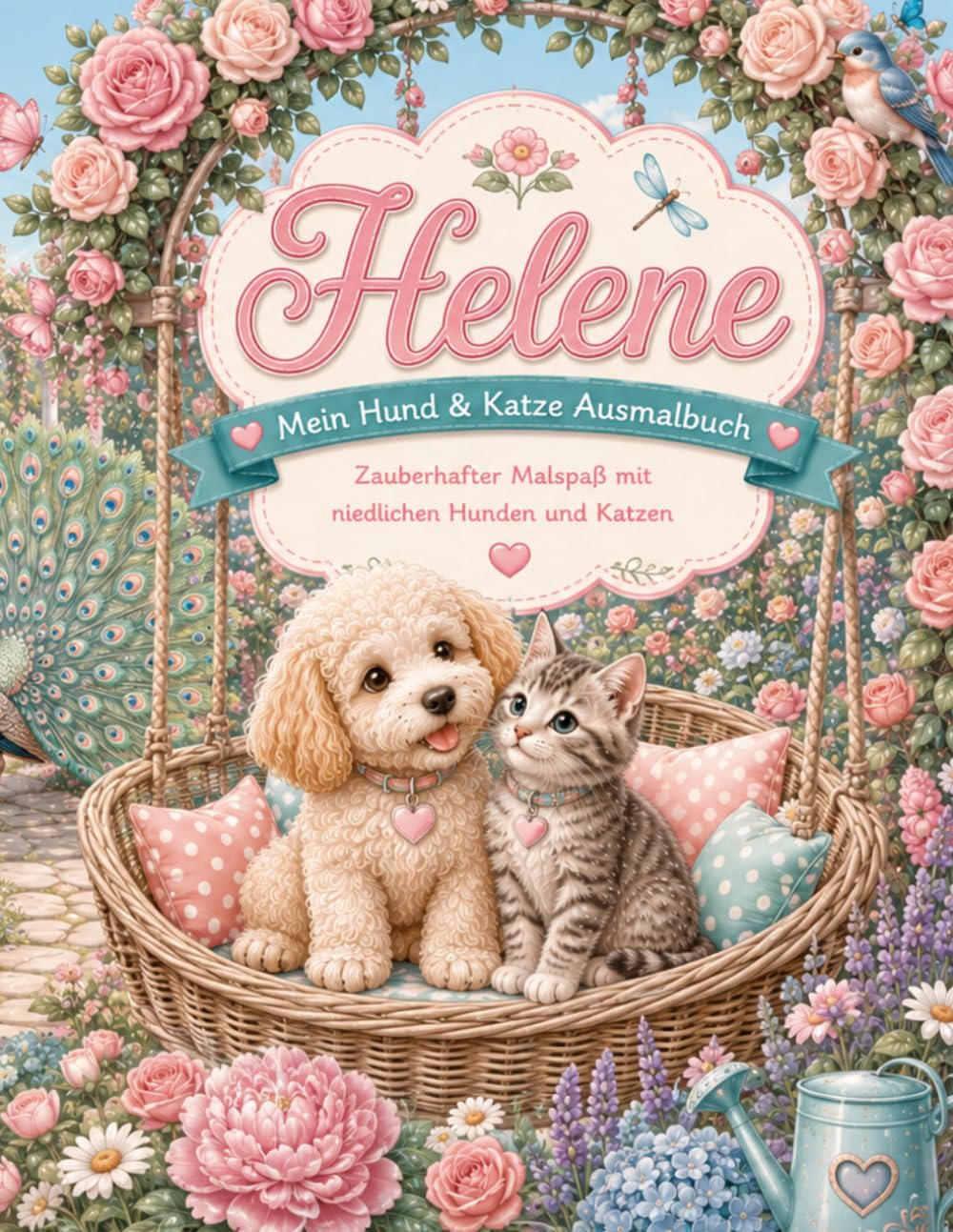 Helene – Mein Hund & Katze Ausmalbuch: Personalisierter Malspaß mit niedlichen Hunden, Katzen und zauberhaften Gartenmotiven