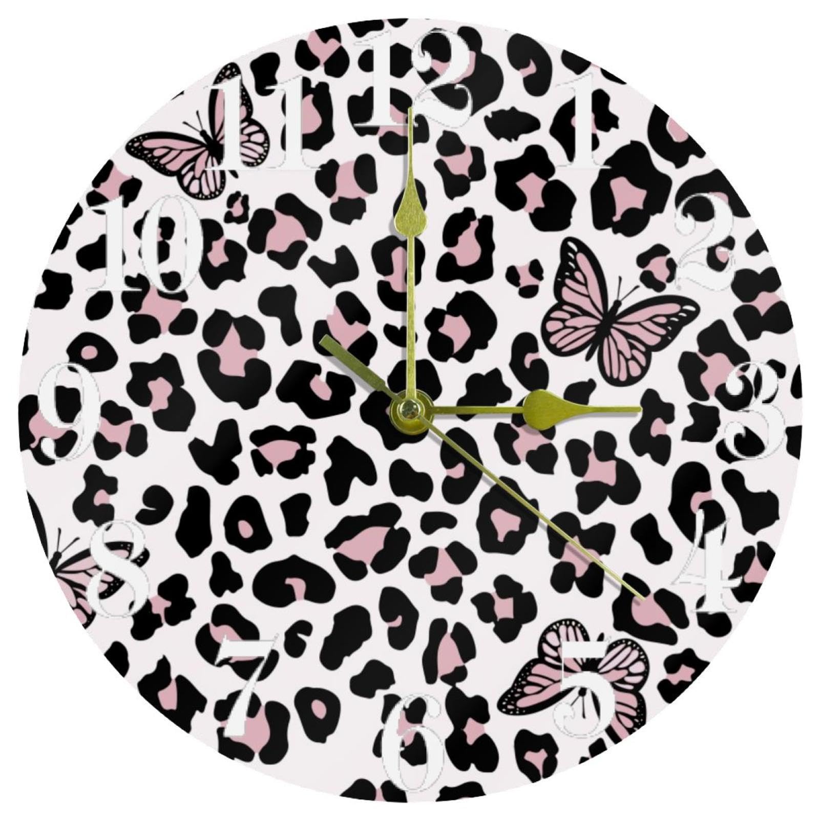 Horloge murale quartz sans bruit motif léopard rose pour une nuit douce