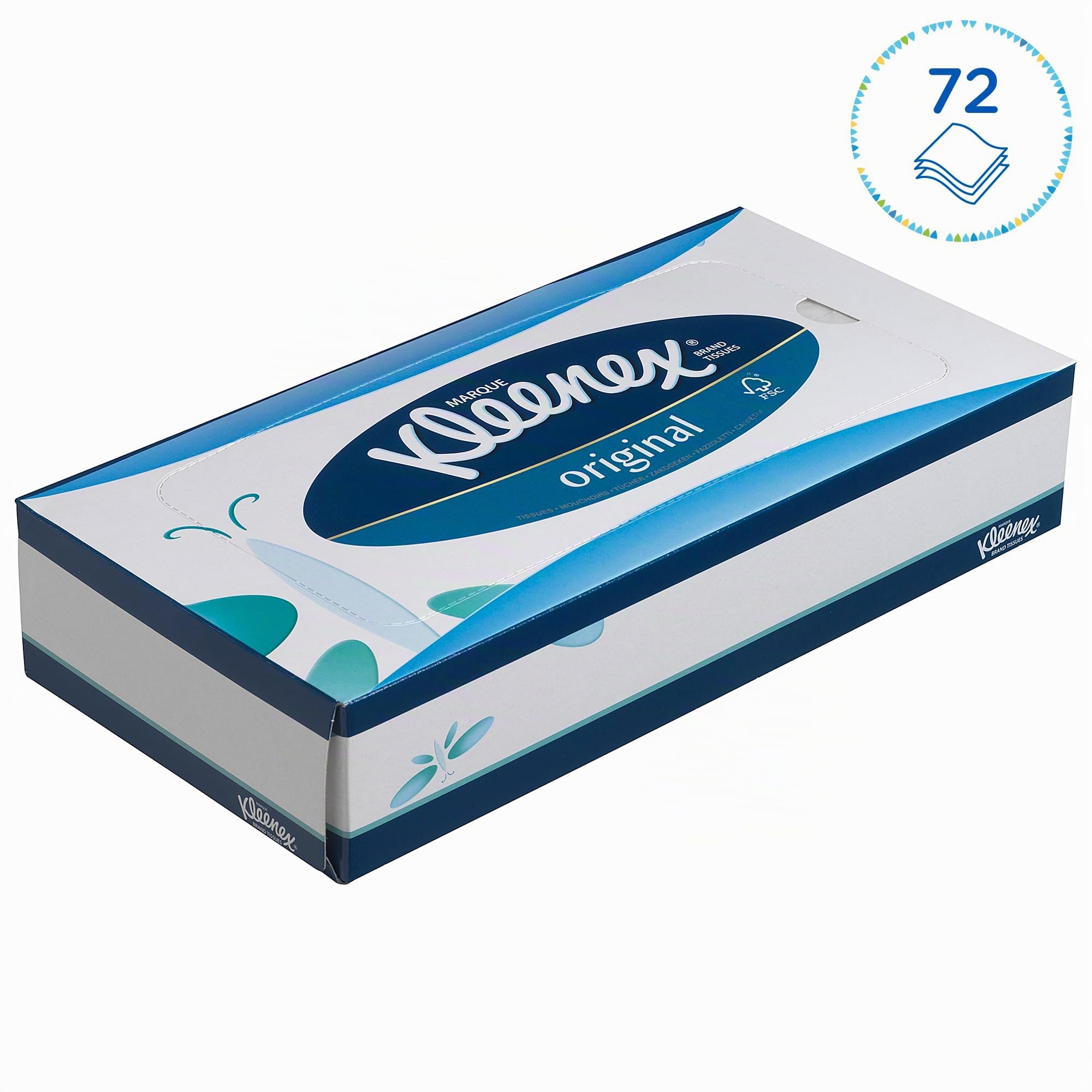 Kleenex Mouchoirs en Boite, 3 Epaisseurs, Absorbants, Certifiés FSC, Ecologiques, Idéals pour Bureaux et Espaces Professionnels, 12 Boites x 72 Mouchoirs (864 au Total), Réf. article 8824