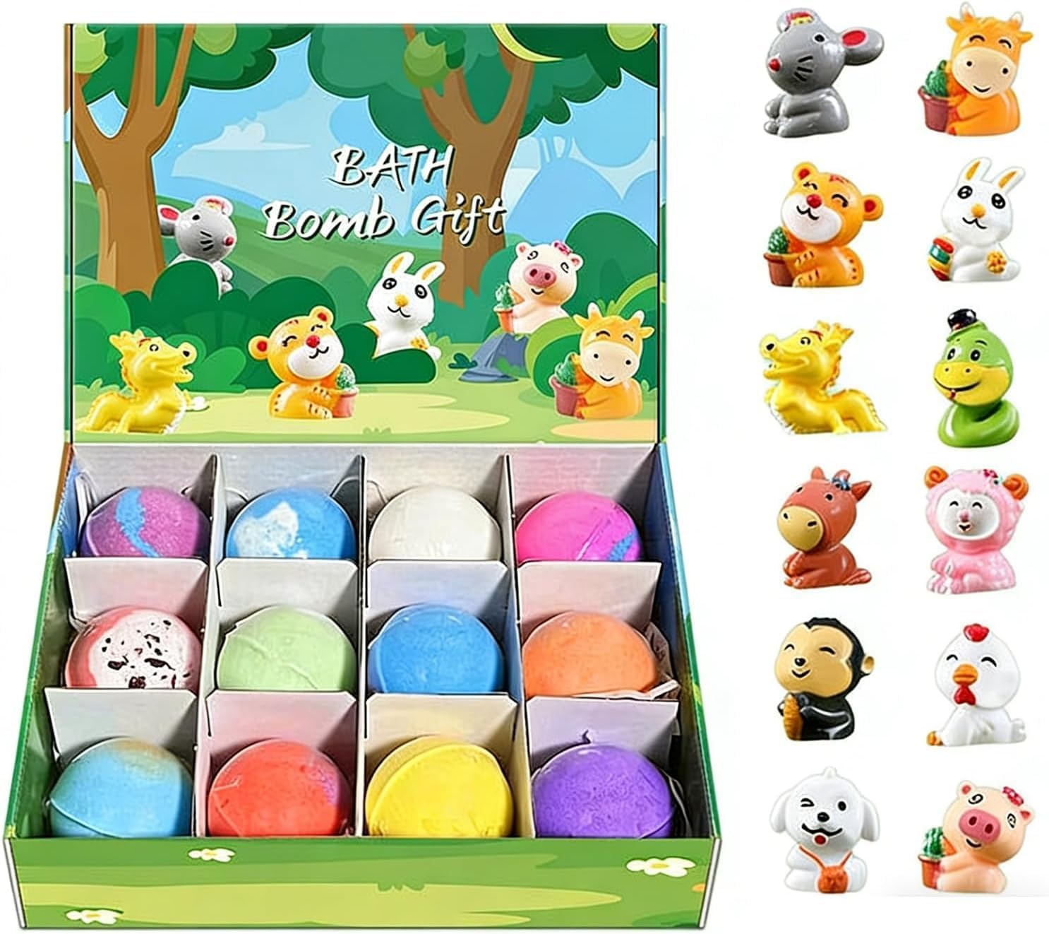 Bath Bombs for Kids with Surprise Inside, Bath Bombs with Toys, 12-Pack Bath Bombs with Animal Toys Inside for Summer Fun & Birthday Gifts (C)