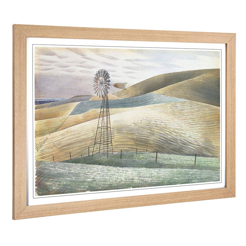 Big Box Art Framed Print of Eric Ravilious Furlongs Waterwheel Design | Wall Art Picture | Home Decor for Kitchen, Living Room, Bedroom, Hallway, Oak, A2 / 24.5x18 Inch / 62x45cm