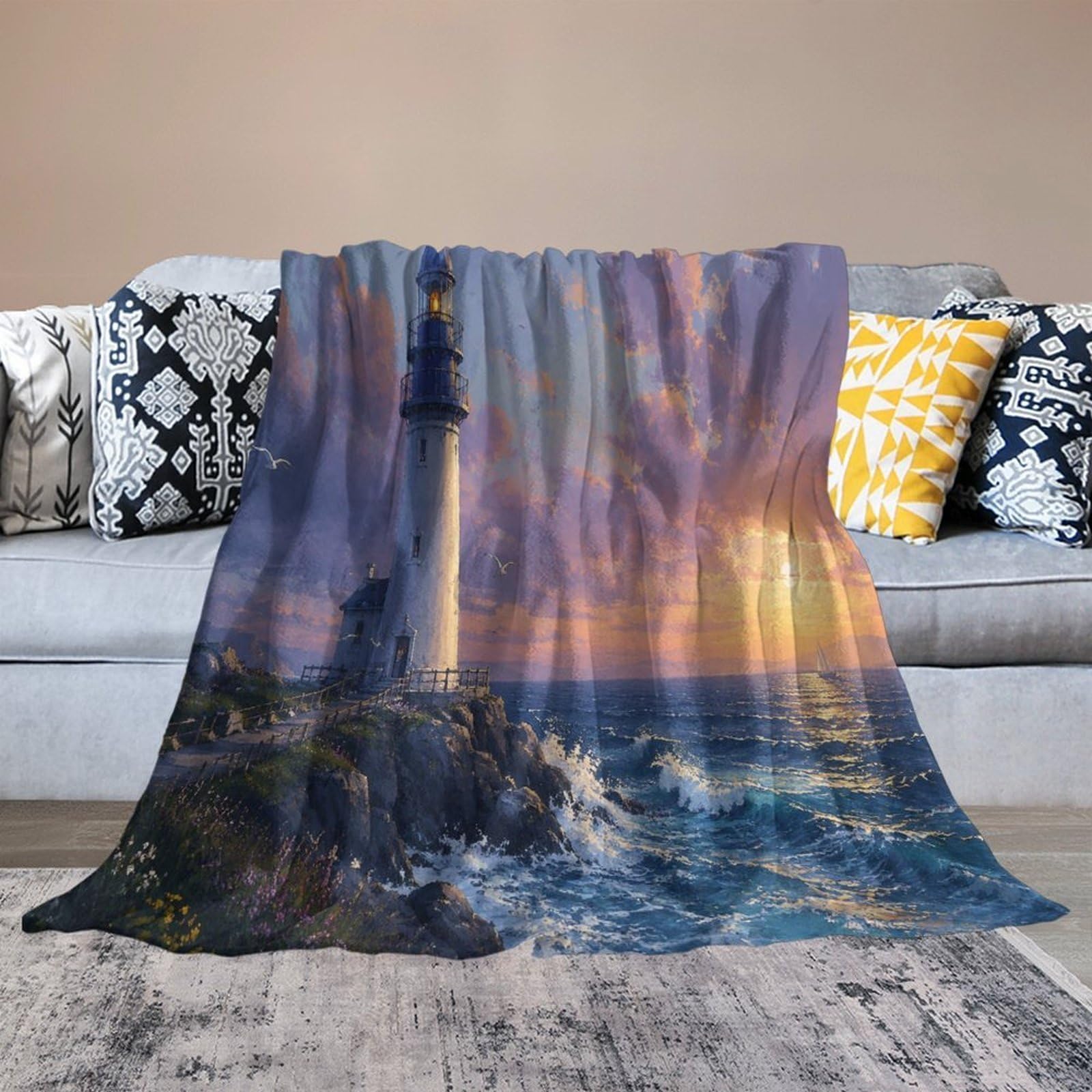 Lighthouse in the Ocean ｜ Deep Blue Lighthous Kuscheldecke für Zuhause