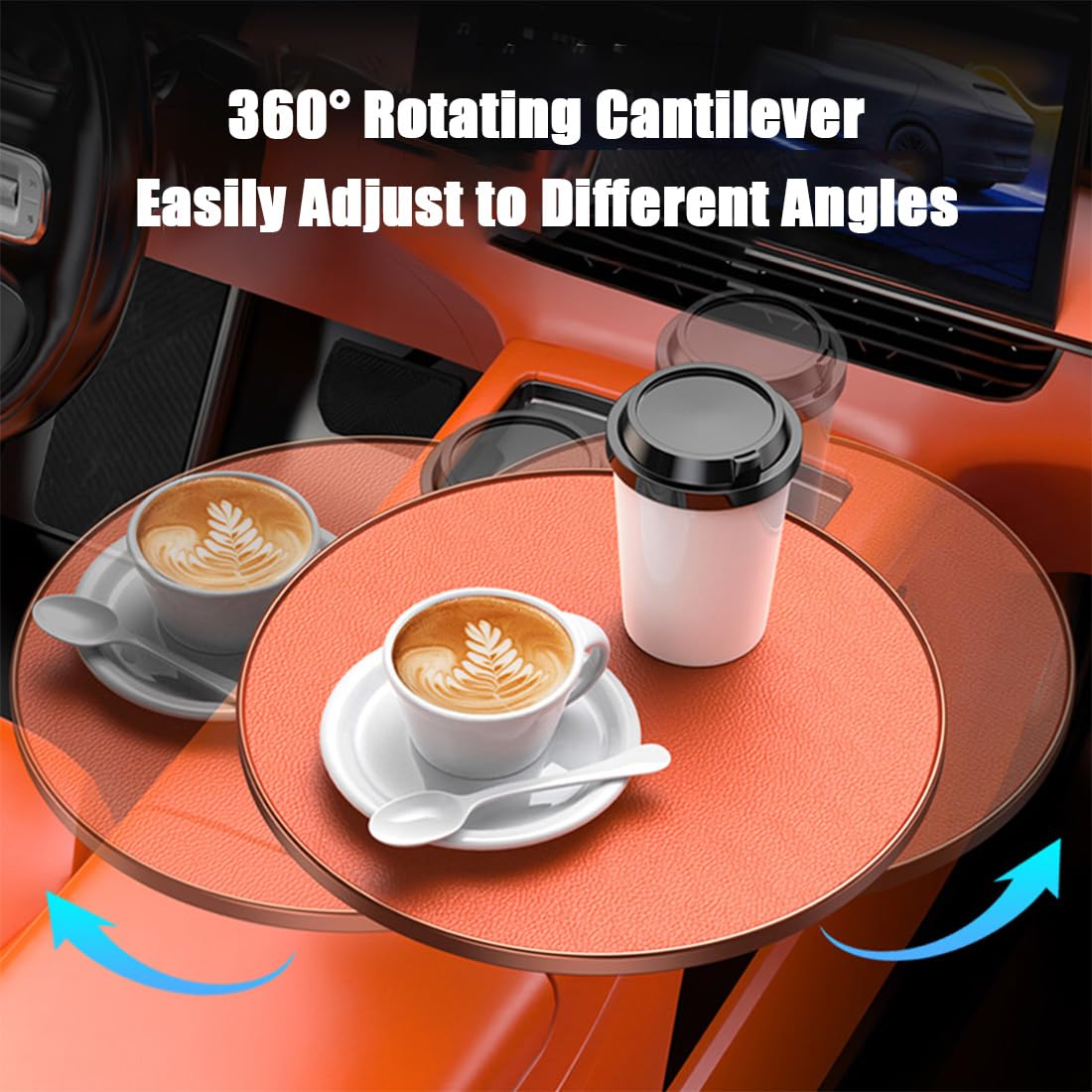 Tragbarer Autositz Tabletttisch, 360° Drehbarer Verstellbarer Montierbarer Laptop Auto Tisch Organizer Für Auto Fahrersitz, Rutschfeste PU-Leder Platte Für Mahlzeiten, Arbeit, Studium