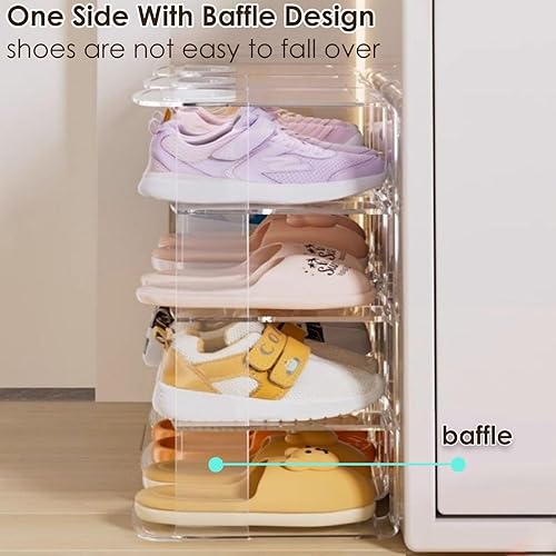 Miniatura 4 de Zapatero de acrílico para niños, 2 unidades, almacenamiento de zapatos para niños pequeños, 4 secciones, organizador de zapatos para bebés