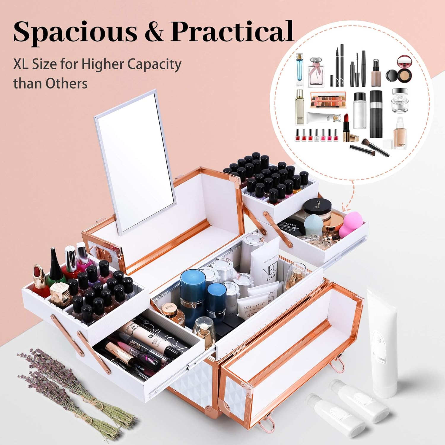 APOKE Makeup Train Case Large, Portable 4-Tier Trays Cosmetic Train Case with Compartments/Mirror, Professional Makeup Storage Organizer Box with Carrying Handle/Shoulder Girdle for Women and Girls : Beauty & Personal Care