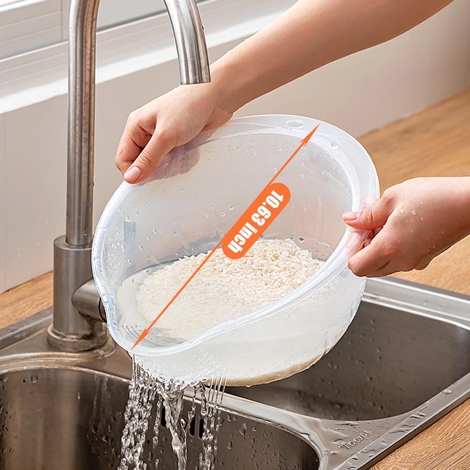 Cuenco para lavar arroz sin BPA, colador de plástico con escurridores laterales para lavar arroz, quinua, bayas y verduras