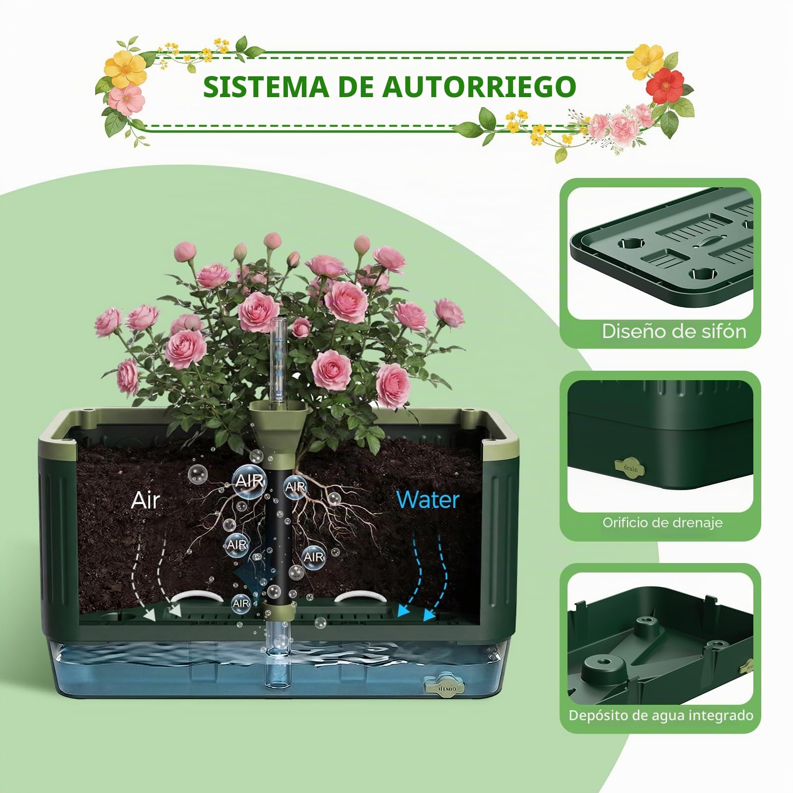 MQUPIN Paquete de jardín elevadas,Cama de jardín elevada con Enrejado para trepar Vegetales y Plantas, macetas de riego automático al Aire Libre, Soporte Ajustable para Vid (1)