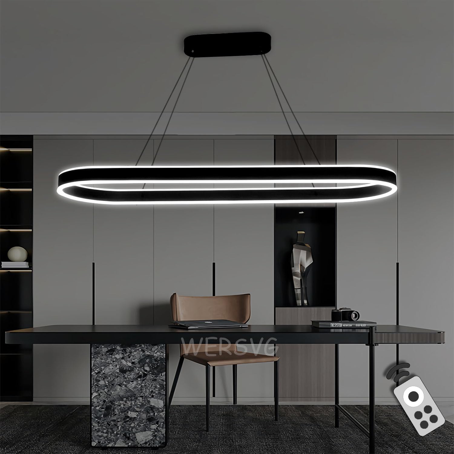 Modern LED Esstisch Pendelleuchte Oval Wohnzimmer Büroleuchter Dimmbar 3500K-6500K Schwarz Esszimmerlampe Pendellampe Hoehenverstellbar, für Restaurants Bars Büros Billardzimmer (Schwarz, L100cm,88W)