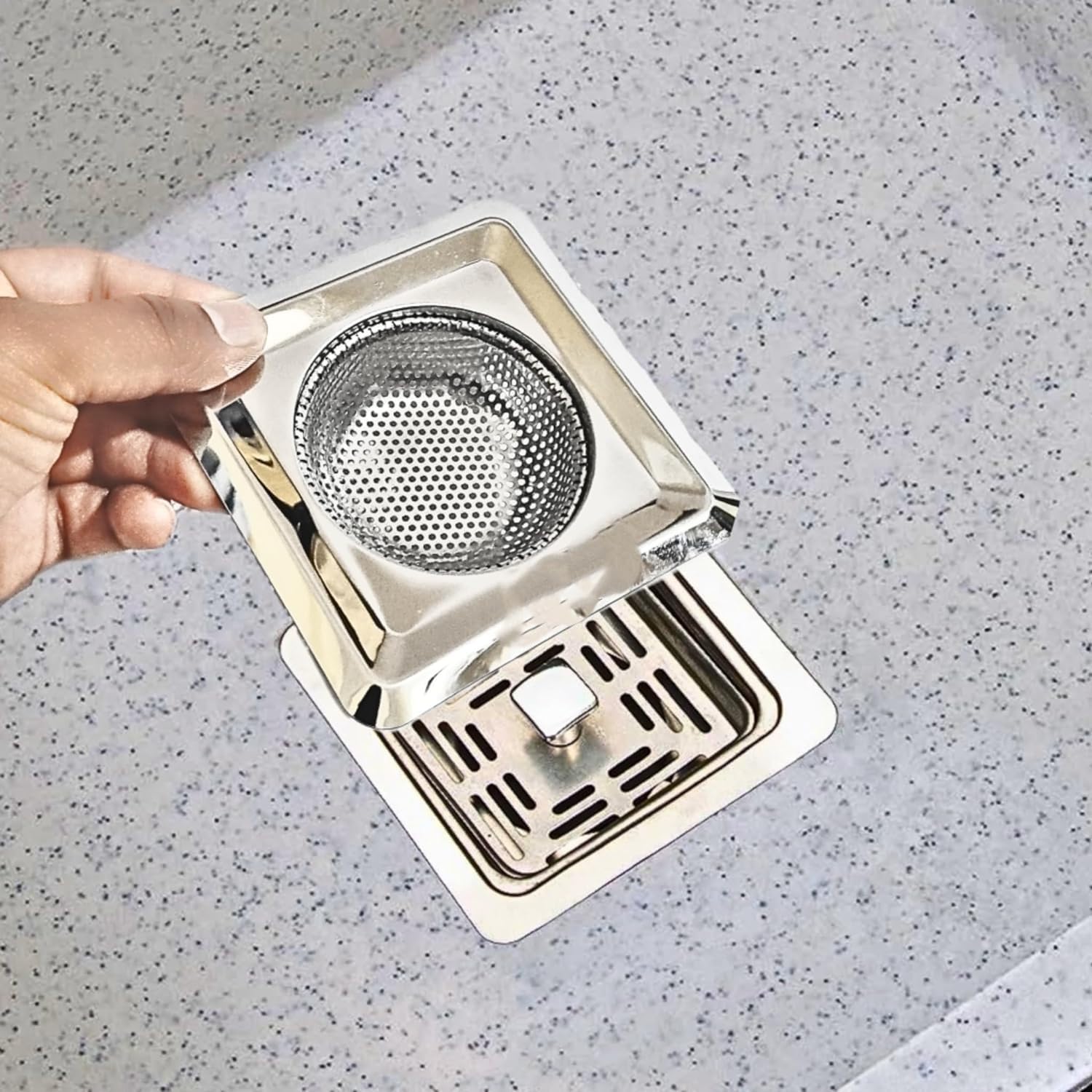 Spinfluencs Square Stainless Steel Kitchen Strainer, Sink Jali, Drain Filter, Wide Rim Anti Clogging Mesh Drain Filter Vegetable Hair Catcher Drain Cover (Pack Of-01) (B0D8TVN29N) Amazon Price History, Amazon Price Tracker