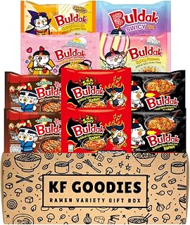 KF GOODIES Korean Ramen Variety Pack Gift Box (10 Count) – Spicy Buldak Noodle Assortment for Birthdays, College Care Packages, Office Snacks, and Gift Baskets