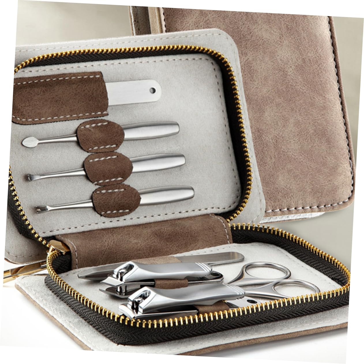 FOMIYES Kit Tagliaunghie Professionale Custodia in Pu in Acciaio Inossidabile 8 Pezzi per Manicure da Viaggio