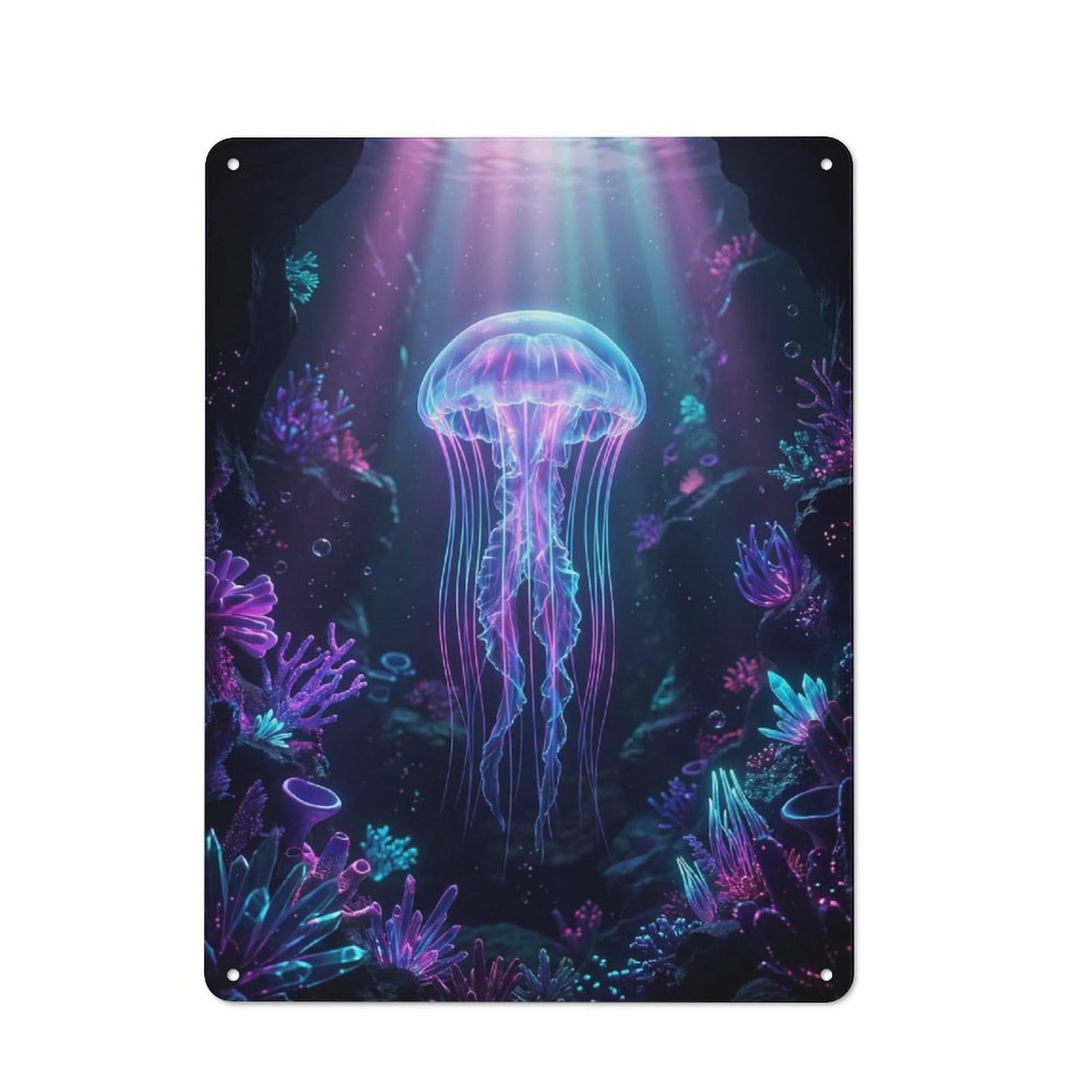 Junmoney Style-15 Bioluminescent Jellyfish In Coral Reef Vintage Metal Sign 40X30cm, Shop Front Style Cafe Wall Decor For Takeaway, Bar, Kitchen Or Counter Area