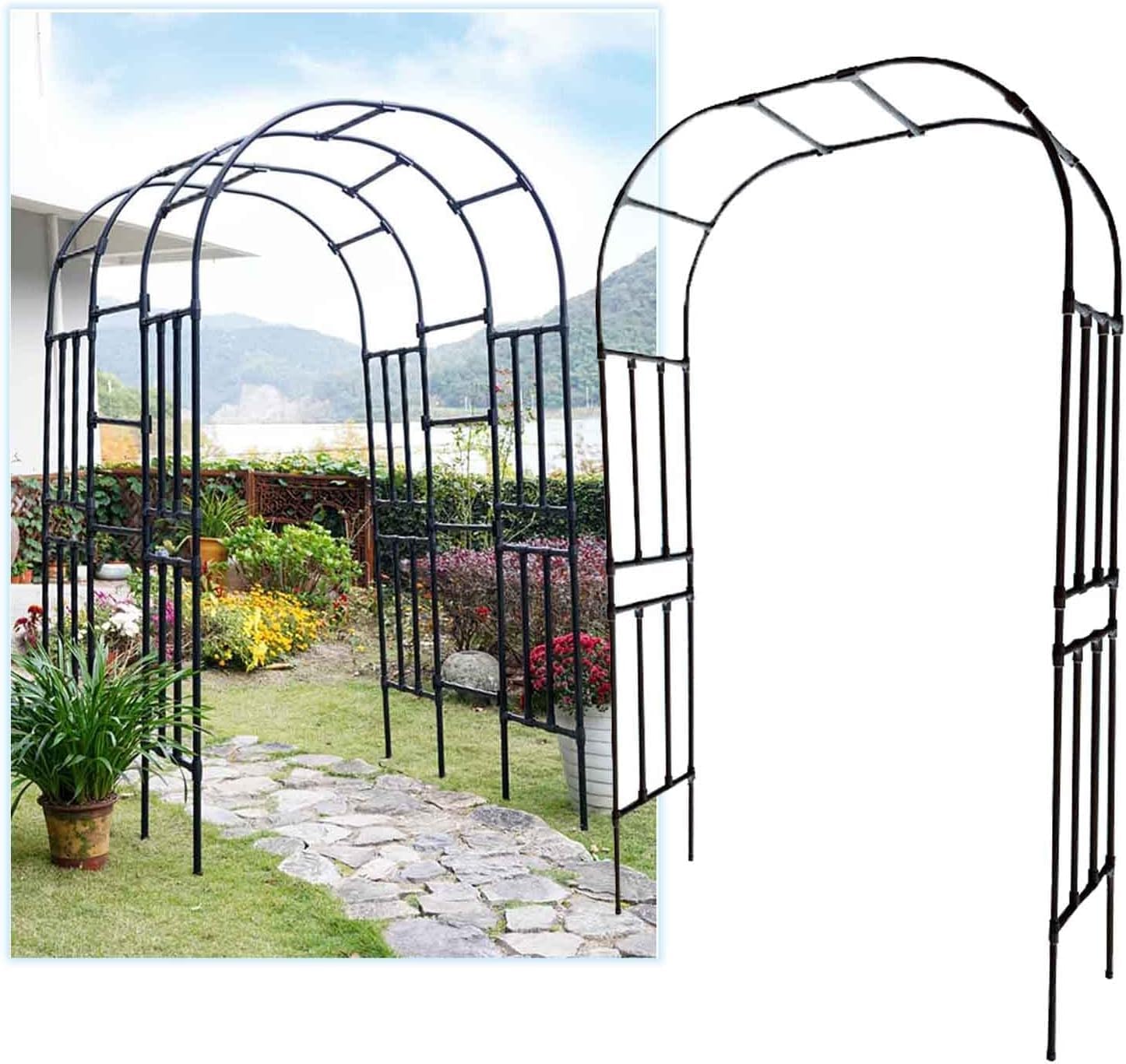 Metal Arch Trellis Decorative Garden Arbor Large Archway Pergola Arbors for Climbing Plants Roses Vines Zwart (w94.5xh94.5in) (Size : W59xh94.5in) (a W71xh94.5in)