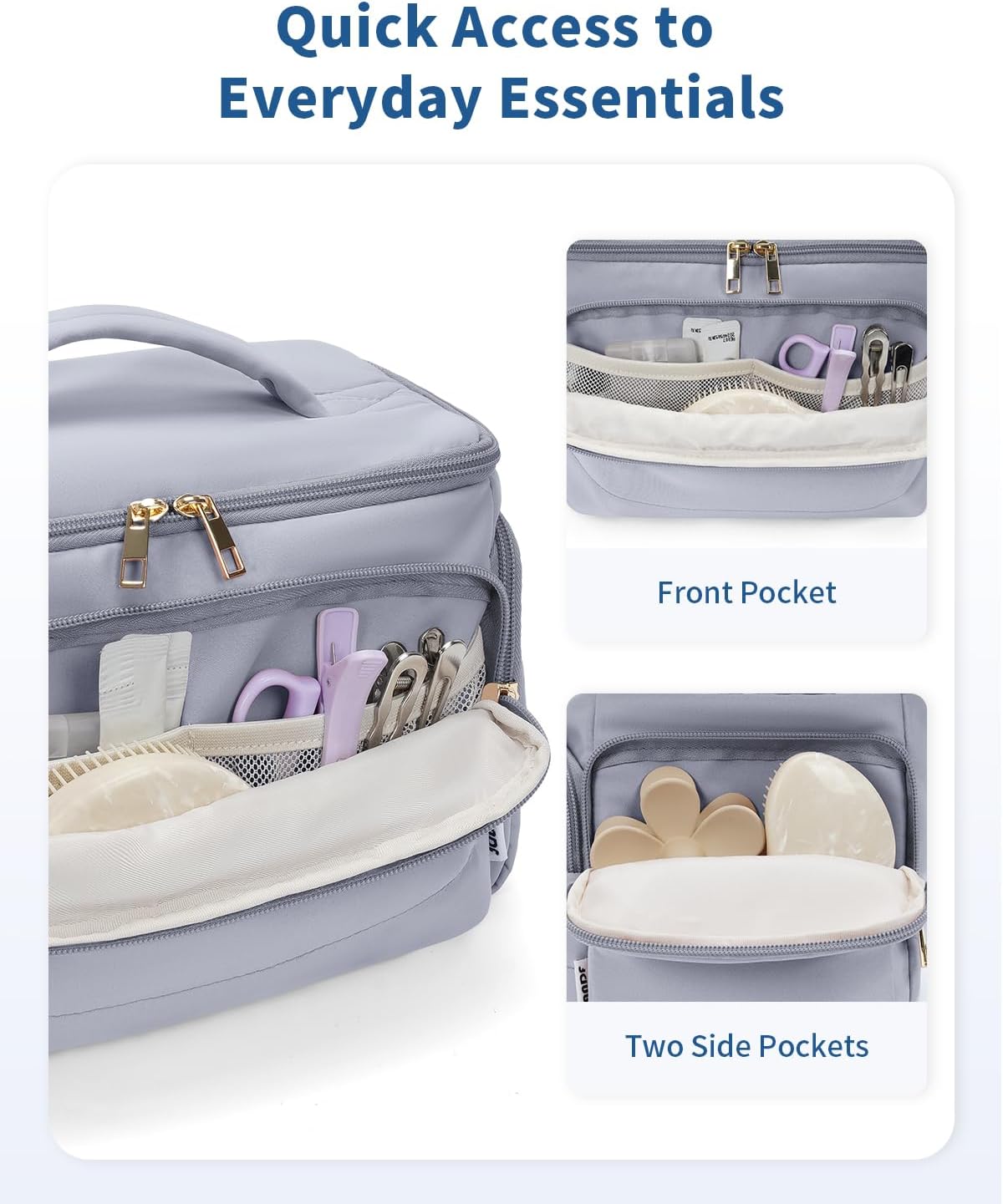 WANDF Travel Toiletry Bag for Women, Wide-open Large Makeup Bag with Handle, Puffy Makeup Organizer for Toiletries, Cosmetics, Accessories, Essentials (Slate Blue) - Image 5