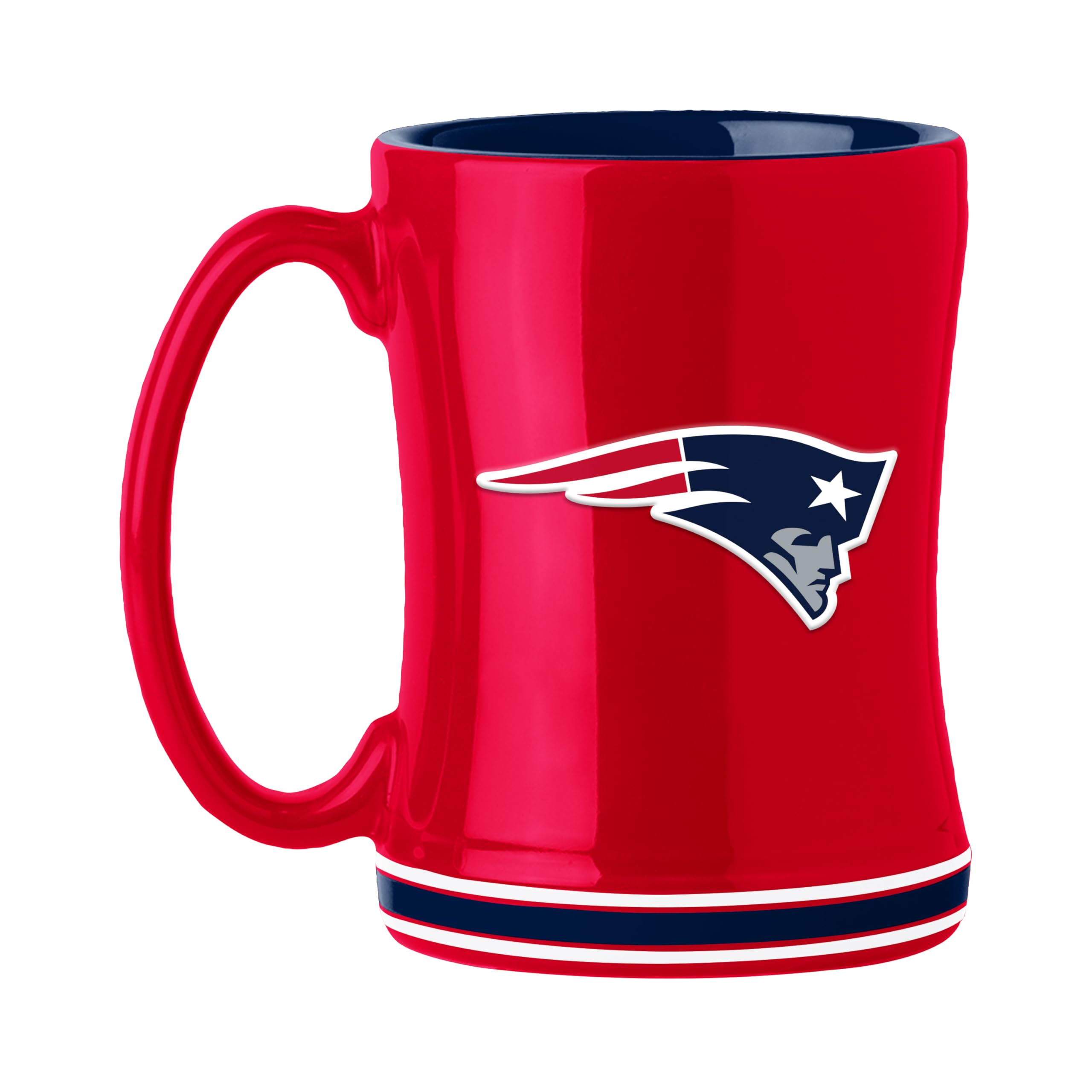 FANMATS NFL New England Patriots 14 oz Relief Coffee Mug — 14 Fluid Ounces | Ceramic | Sculpted 3D Logo | Team Color | Great Gift