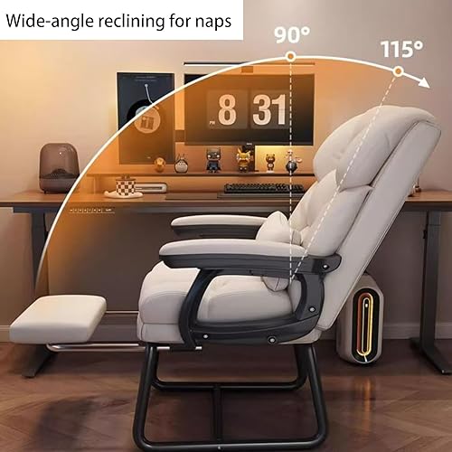 Miniatura 5 de Silla de oficina de piel sintética suave gruesa con almohada lumbar de espuma viscoelástica y reposapiés oculto. puedes acostarte con un clic del