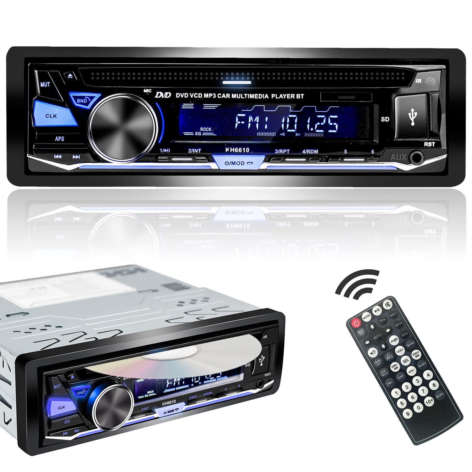 Single Din Car Stereo with CD DVD Player Bluetooth USB RDS/FM/AM Radio MP3 SD AUX Audio Receiver