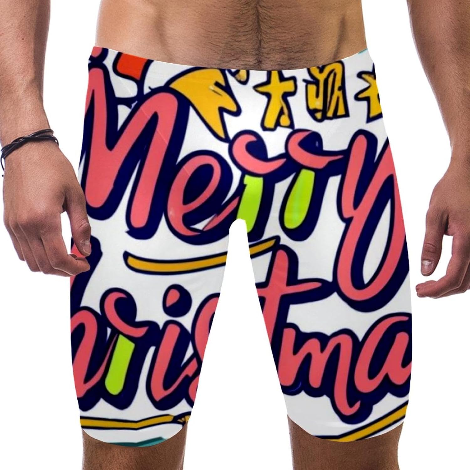 Happy Christmas Jammers for Men, Size S to 3XL Swim Jammer Swimsuit for Practice and Competition Swimming