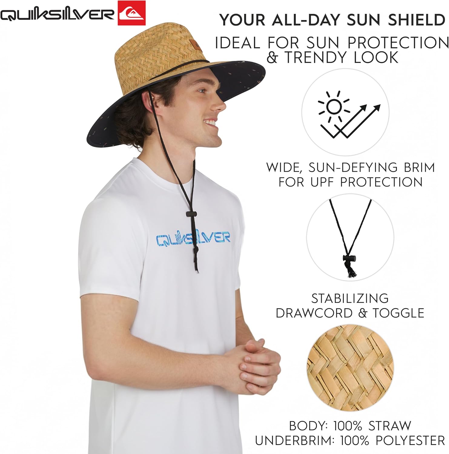 Quiksilver Men's Wide Brim Outdoor Lifeguard Straw Sun Hat