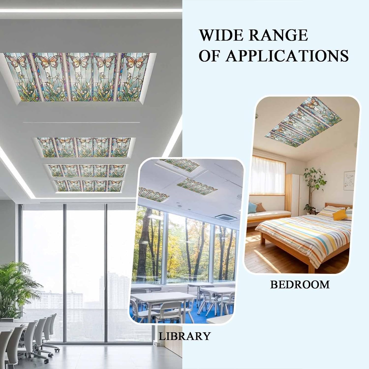 Yukro 4 Pack Purple Vintage Stained Glass Fluorescent Light Covers for Ceiling Lights Flowers Butterfly Magnetic Ceiling Light Covers Overhead Light Filters for Office Classroom Home 4 x 2 Feet