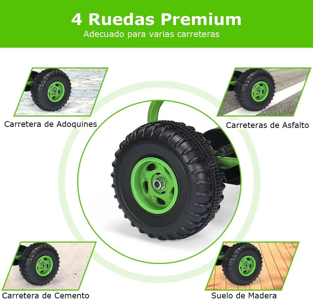 RELAX4LIFE Go Kart para Niños Con Freno de Mano y Asiento Ajustable, Coche de Pedales Con Ruedas Antideslizantes, 3-6 Años, Regalo, Carga 30kg (Verde)