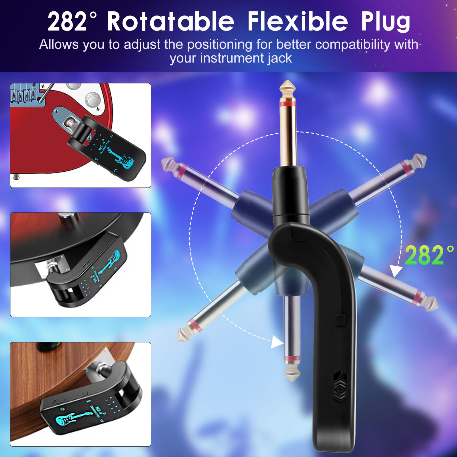 Système de guitare sans fil 2,4 GHz 8 canaux rechargeable audio sans fil émetteur récepteur pour guitare électrique, basse et instruments à vent électriques