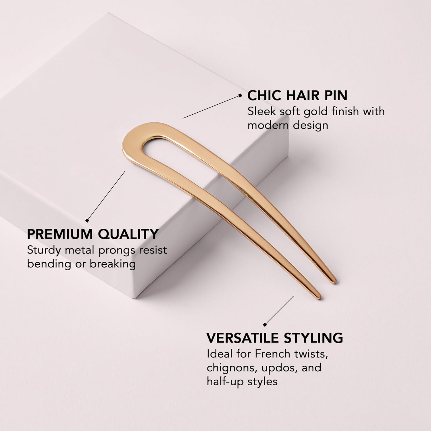 The Hair Edit Sleek Chignon French Pin, Elegant Gold Metal Hair Accessory for Buns, French Twists & Updos, Lightweight Pin for Effortless Everyday Style, Hair Pin for All Hair Types, Easy to Use image 3