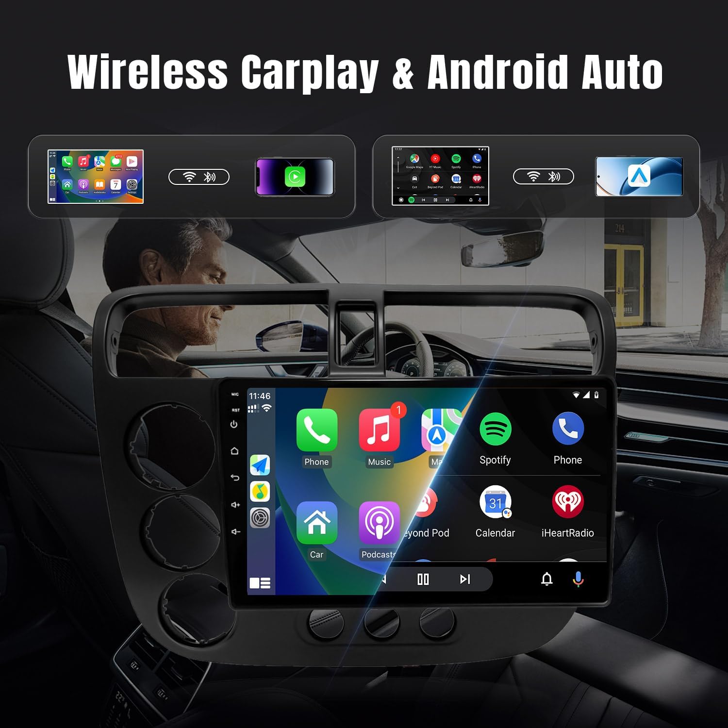 Leadfan Car Stereo Radio for Honda Civic 2001-2002 2003 2004 2005 Wireless CarPlay Android Auto, 9" IPS Touch Screen with WiFi GPS Navigation/Bluetooth/Mirror Link/FM/SWC/Back-up Camera/USB