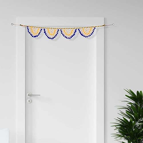 Miniatura 4 de Guirnalda de bandanwar para colgar en la pared para puerta, decoración tradicional india con pompones para colgar en casa, oficina, templo, fiestas,