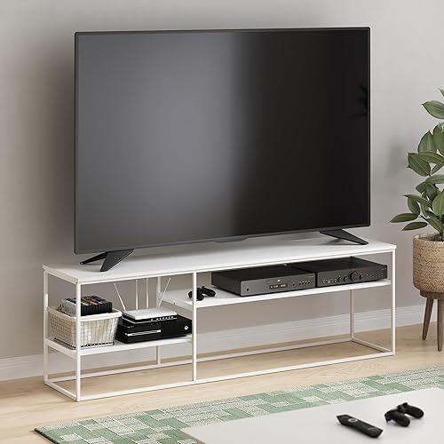 Miniatura 25 de Furinno Soporte de TV simplista, centro de entretenimiento moderno, mesa de TV triple gruesa, consola de TV para TV de hasta 40 pulgadas, para sala