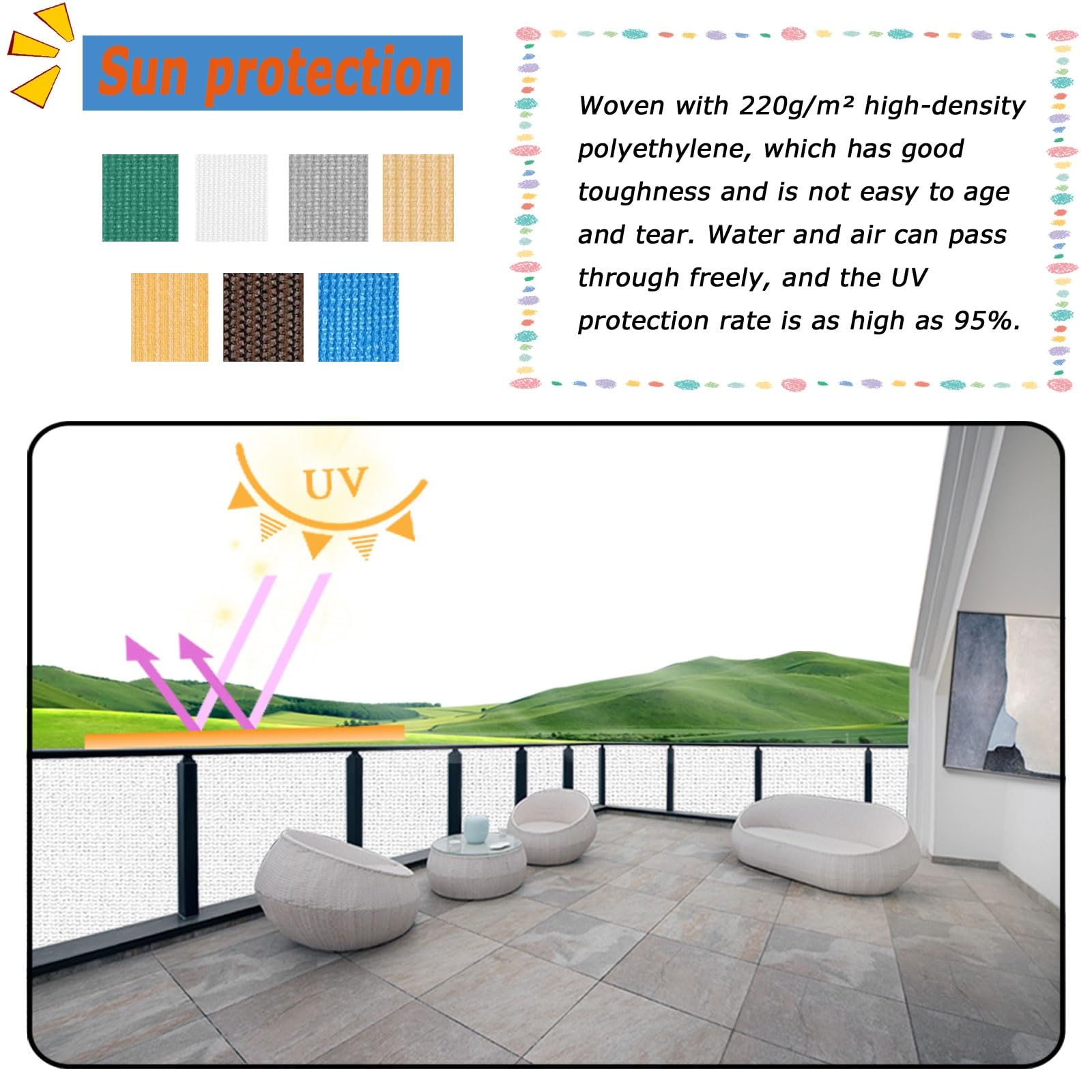 Brise Vue pour Balcon 130 x 300 cm avec Œillets Cordons Ecran de Protection avec Œillets Cordons pour Jardin Balcon, Blanc