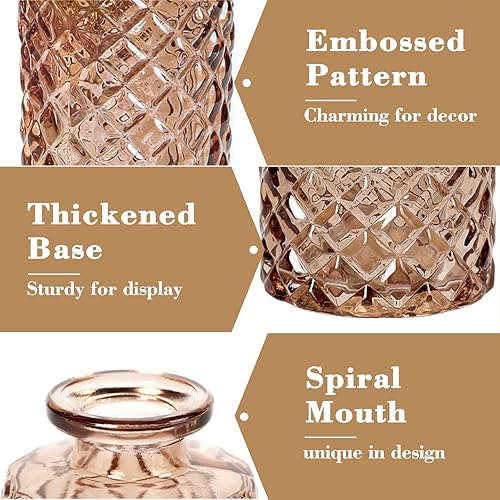 Miniatura 3 de Jarrón de cristal ámbar, paquete de 20 jarrones Living Bud, pequeños jarrones de diamante a granel, mini jarrones de flores para centro de mesa,