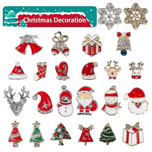 Miniatura 2 de 24 dijes de uñas brillantes de Navidad, diamantes de imitación de diamante, Papá Noel, reno, muñeco de nieve, copo de nieve, accesorios de uñas,