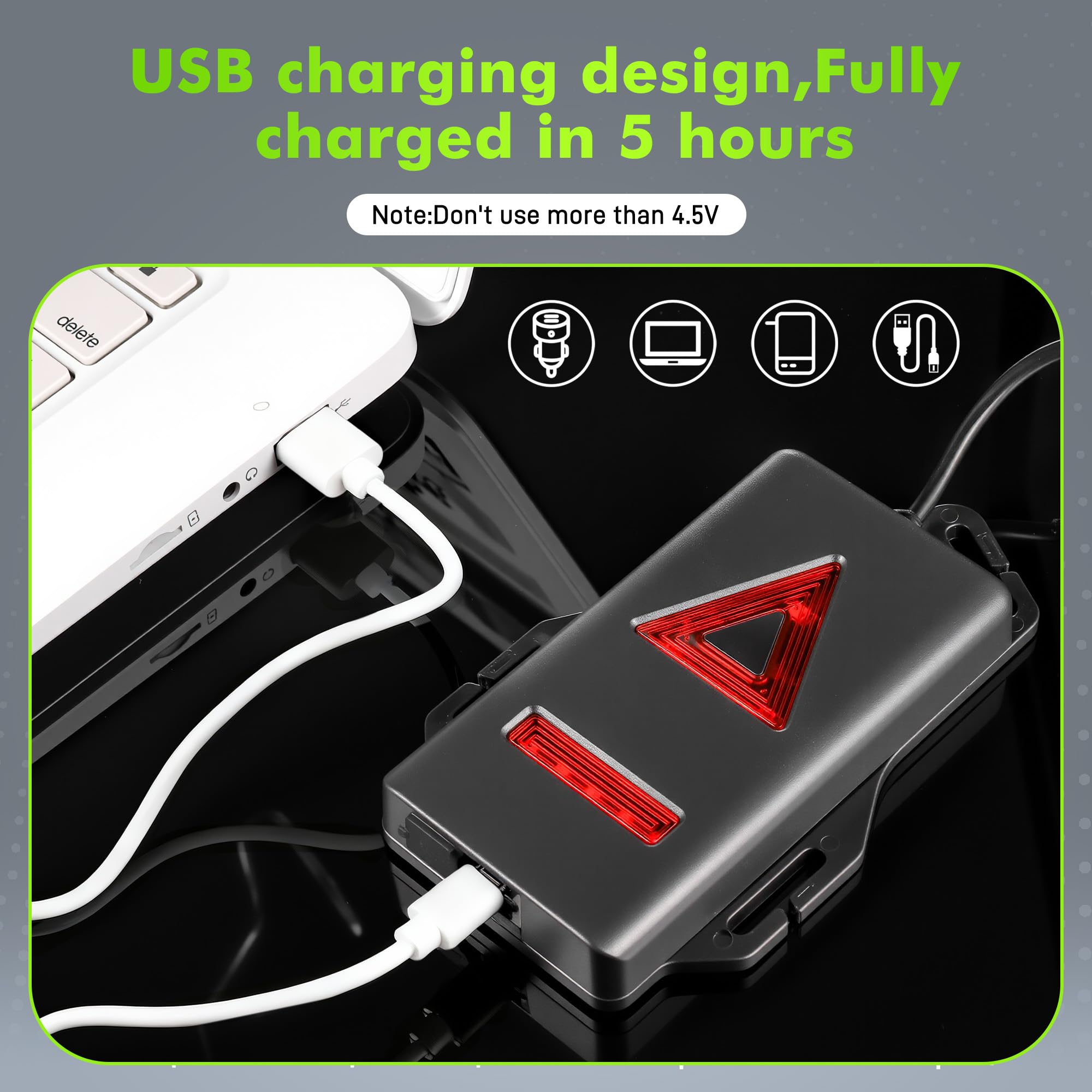 JIZZU Luce Ricaricabile USB per Corsa, 3 Modalità, Impermeabile, Ruotabile 90°