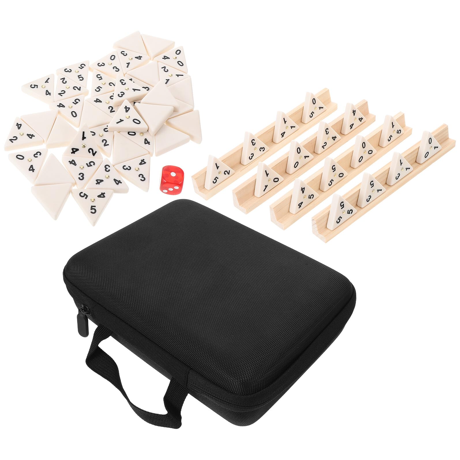 Dominó Triangular de Mesa 1 Set con Piezas Numéricas | Madera, Plástico y Poliéster, Soportes de Madera y Estuche Incluido, para Sesiones Familiares y Juegos de Mesa