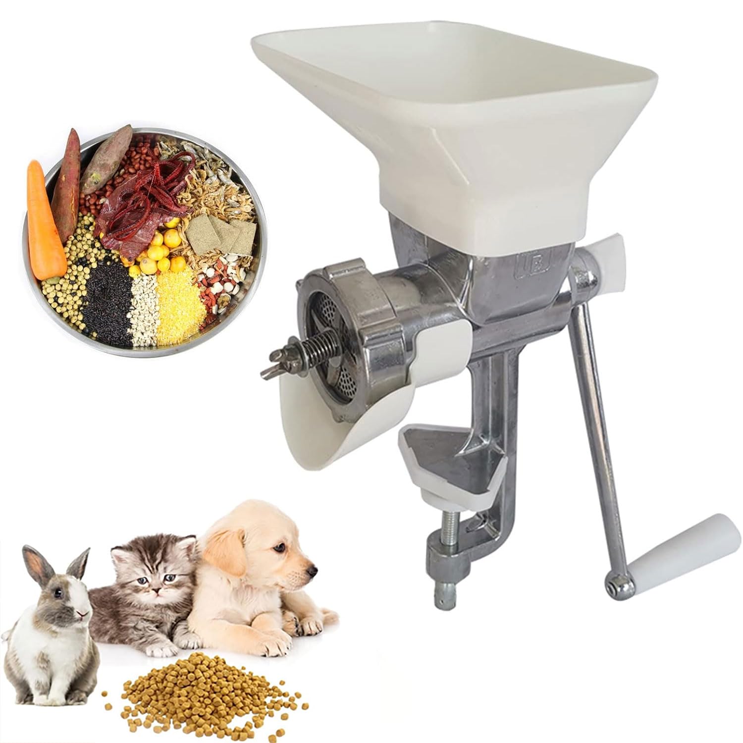 Manual Animal Feed Pellet Machine, Food Mixing Processing Tools, with Pellet Plates Molds, Pet Feed Extruder Granulator for Fish, Bird, Cat, Dog, 1.5/2/2.3/2.5/3/3.5/4/5/6/7/8/9/10mm